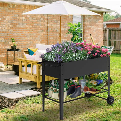 steel elevated planter box|rectangular planter box on wheels.